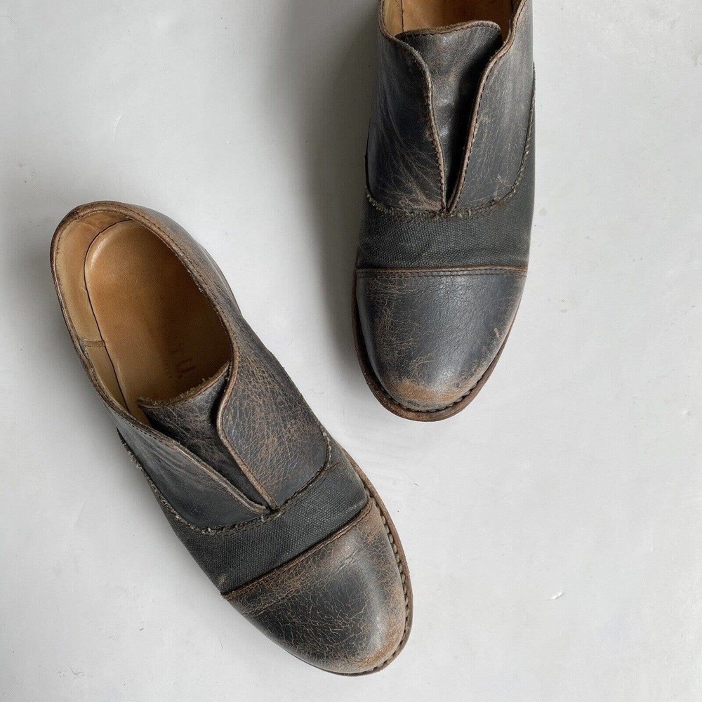 Bed Stu Cobbler Series Eden Leather Canvas Shoes Gray Blue Women’s Size 6